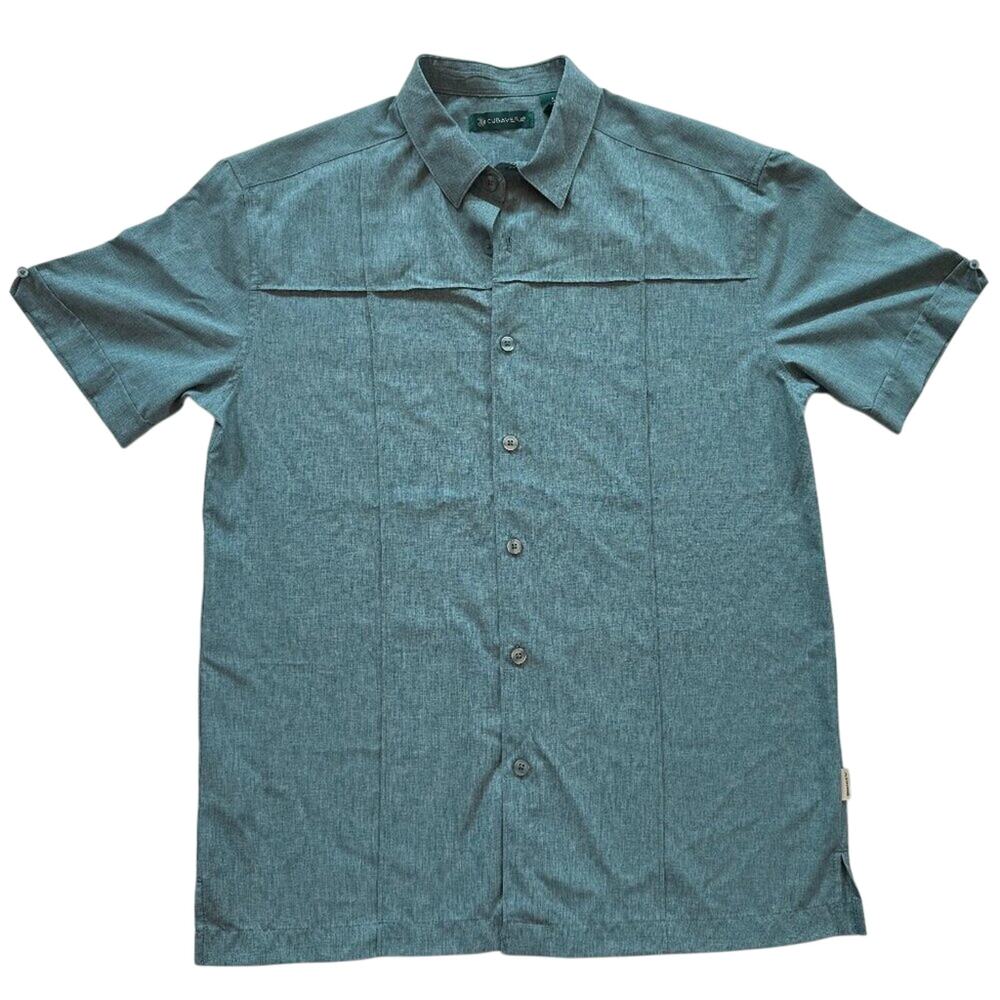 Cubavera Guayabera Shirt Men’s S Teal Blue Short Sleeve Button Front Resort
